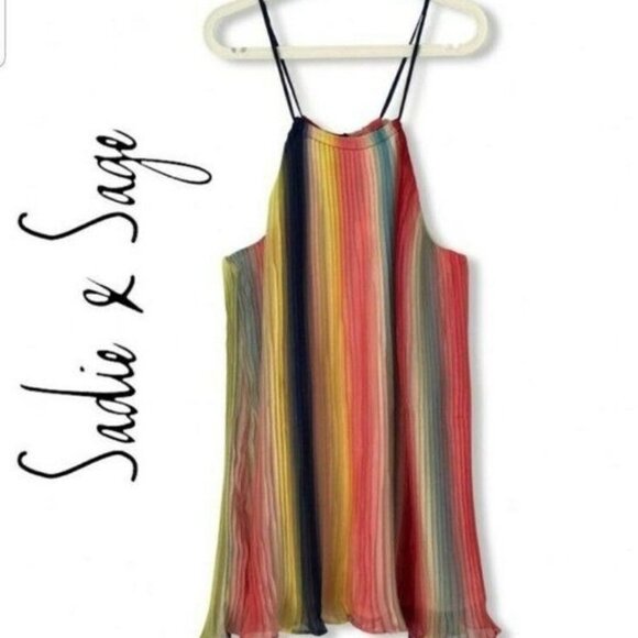 Sadie & Sage Dresses & Skirts - SADIE and SAGE RETRO FLOWY MOD RAINBOW DRESS MINI WOMENS SMALL KNIFE PLEATS